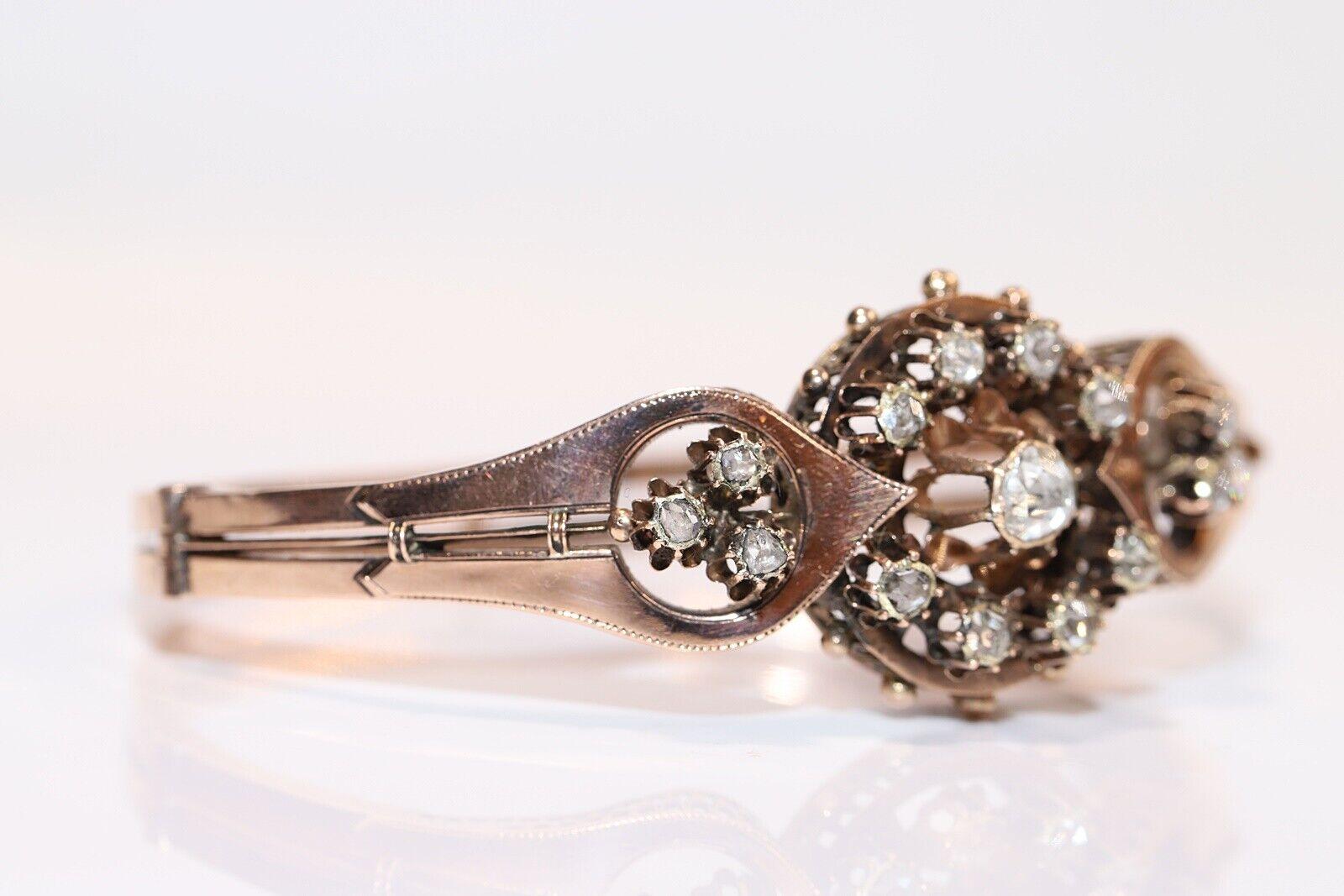 Late Victorian Antique Circa 1900s 8k Gold Natural Rose Cut Diamond Decorated Bracelet For Sale