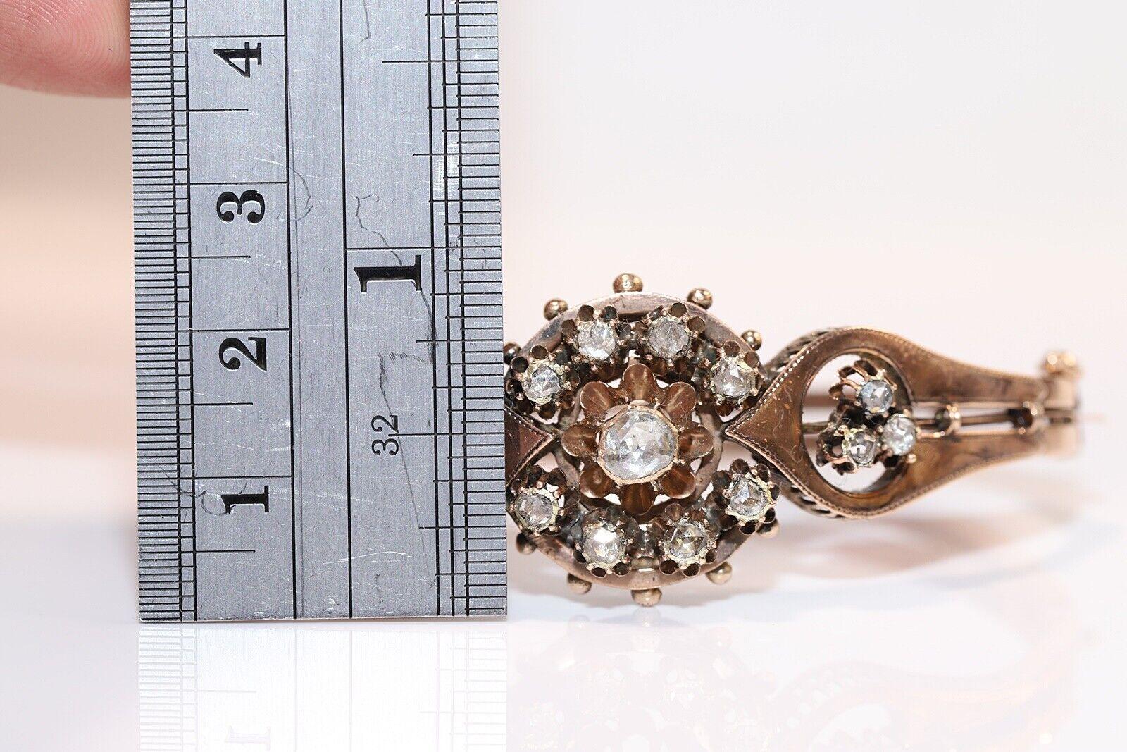 Antique Circa 1900s 8k Gold Natural Rose Cut Diamond Decorated Bracelet For Sale 1