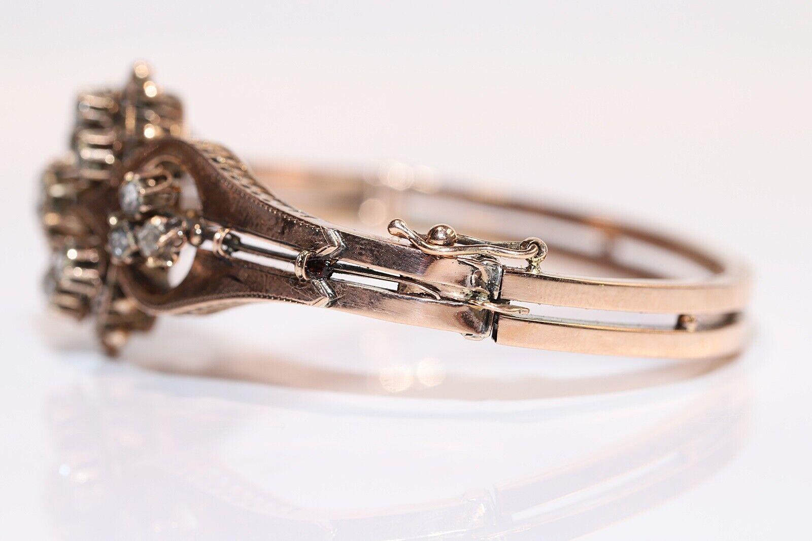 Antique Circa 1900s 8k Gold Natural Rose Cut Diamond Decorated Bracelet For Sale 2