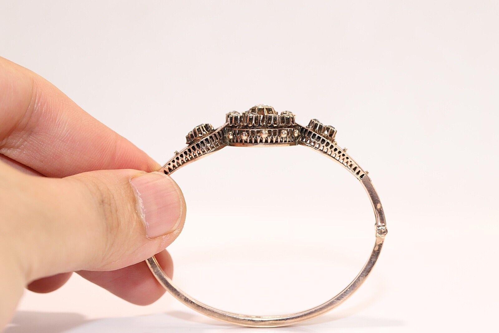 Antique Circa 1900s 8k Gold Natural Rose Cut Diamond Decorated Bracelet For Sale 3