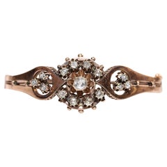 Bracelet ancien des années 1900 en or 8 carats décoré de diamants naturels taille rose