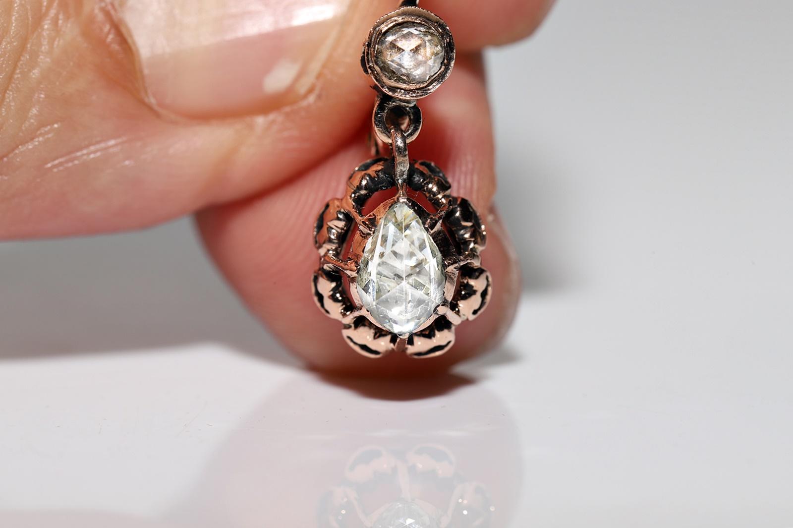 Antike CIRCA 1900s 8k Gold natürlichen Rosenschliff Diamant dekoriert Tropfen Ohrring Damen im Angebot