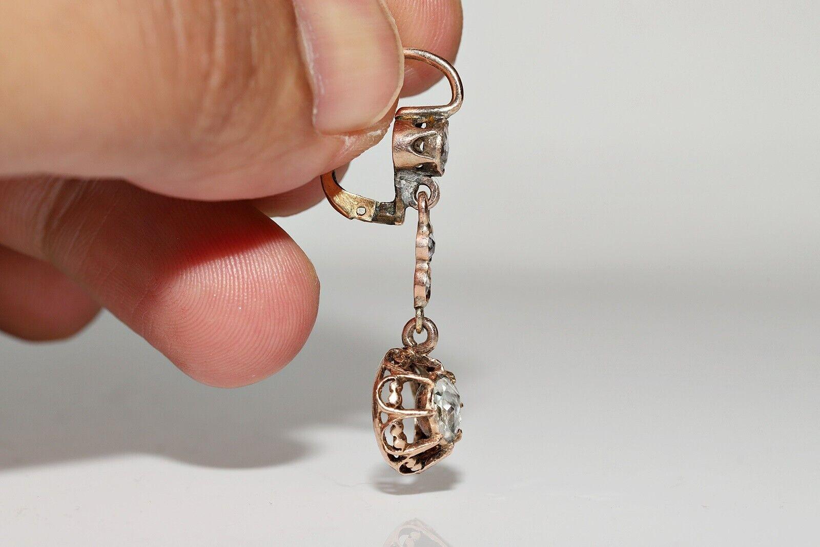 Antiguo Circa 1900s Oro 8k Diamante natural talla rosa decorado Pendiente de gota en Bueno estado para la venta en Fatih/İstanbul, 34