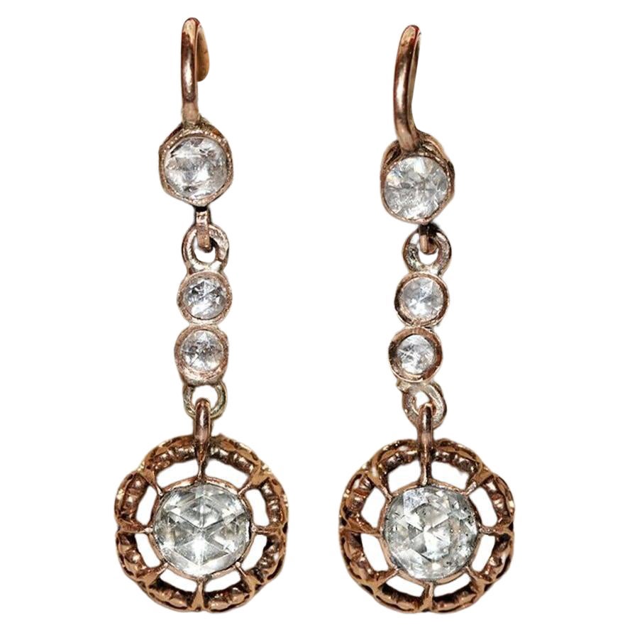 Antico orecchino a goccia con diamante naturale taglio rosa decorato in oro 8k del 1900 CIRCA