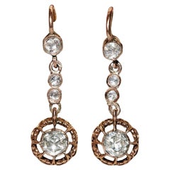 Antico orecchino a goccia con diamante naturale taglio rosa decorato in oro 8k del 1900 CIRCA