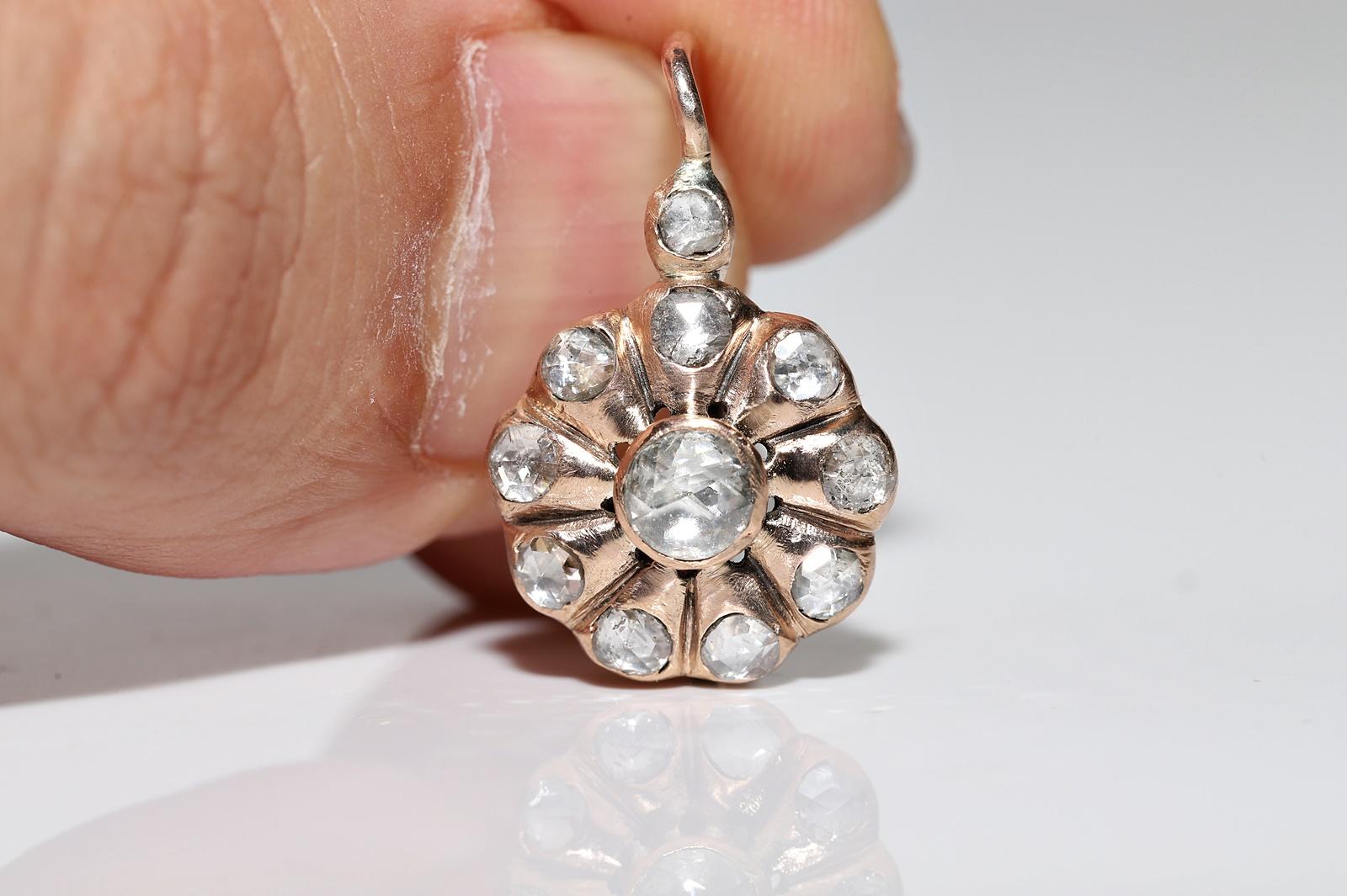 Antiker Ohrring, um 1900er Jahre, 8k Gold, natürlicher Diamant im Rosenschliff, dekoriert im Angebot 4