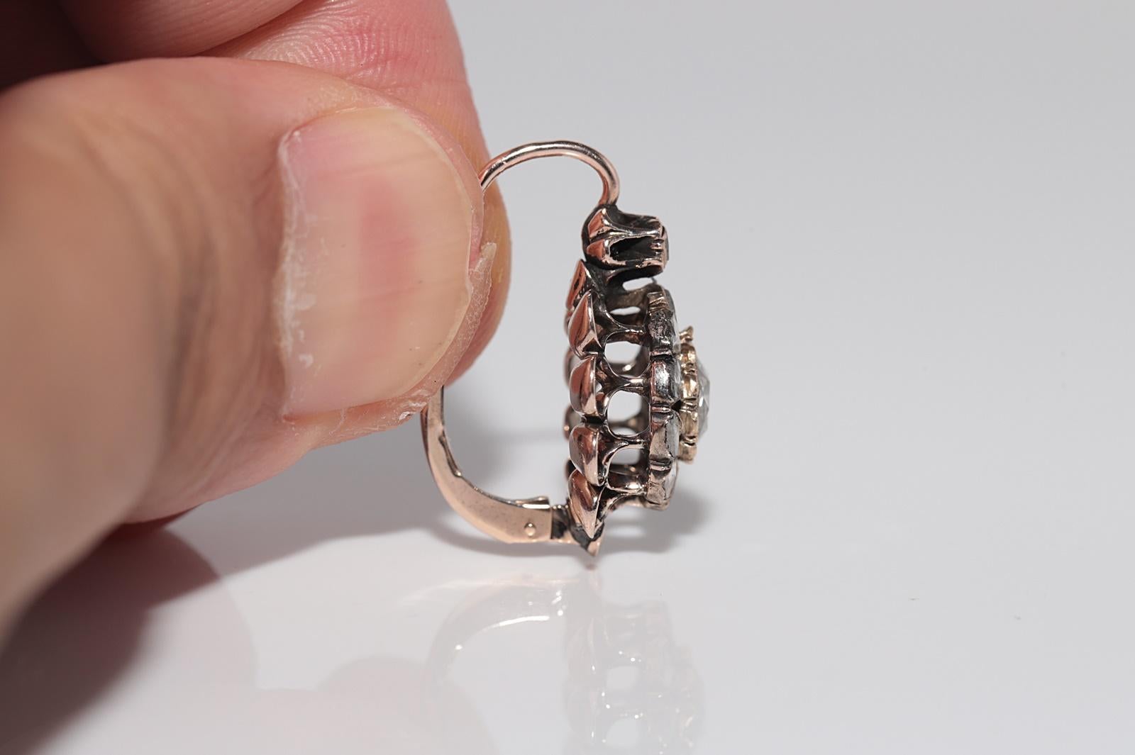 Antiker Ohrring, um 1900er Jahre, 8k Gold, natürlicher Diamant im Rosenschliff, dekoriert im Angebot 5