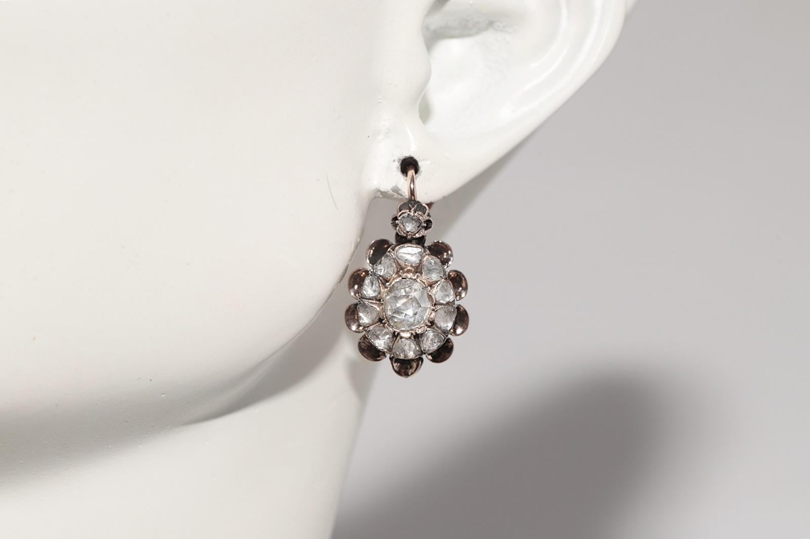 Antiker Ohrring, um 1900er Jahre, 8k Gold, natürlicher Diamant im Rosenschliff, dekoriert im Angebot 6