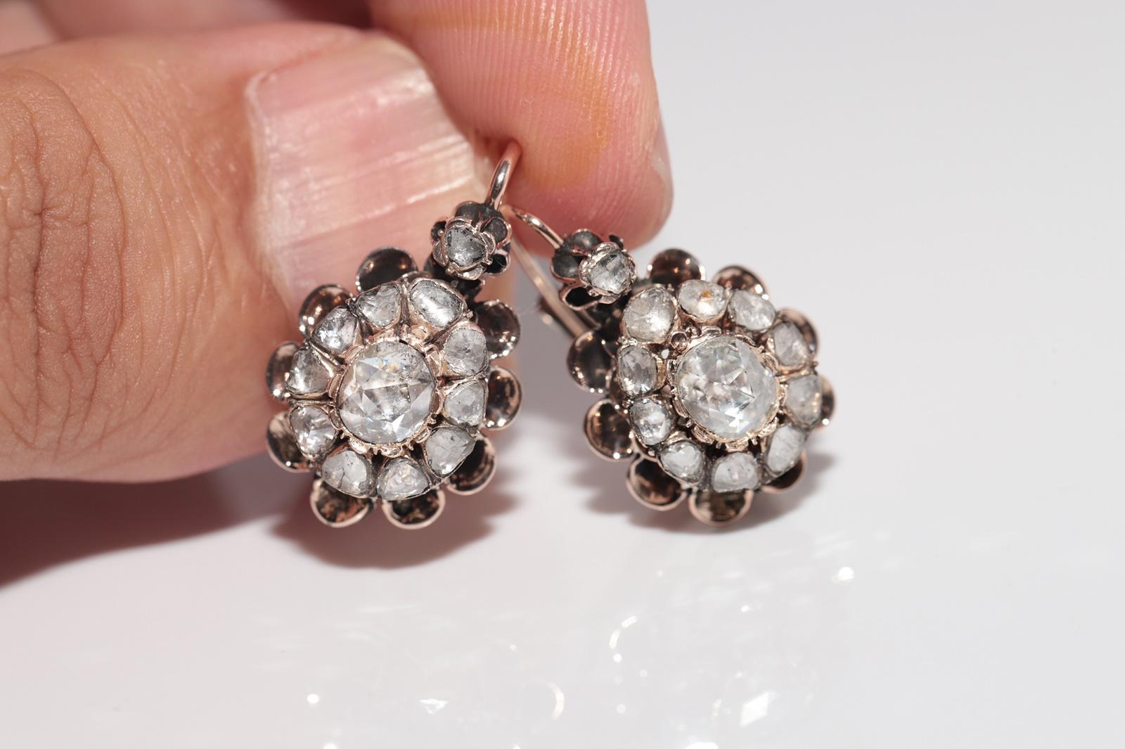 Antiker Ohrring, um 1900er Jahre, 8k Gold, natürlicher Diamant im Rosenschliff, dekoriert im Angebot 9