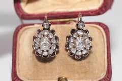 Antique Circa 1900s 8k Gold Natural Rose Cut Diamond Decorated Earring