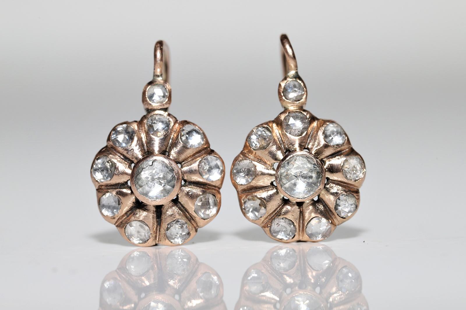 Women's Antique Circa 1900s 8k Gold Natural Rose Cut Diamond Decorated Earring For Sale