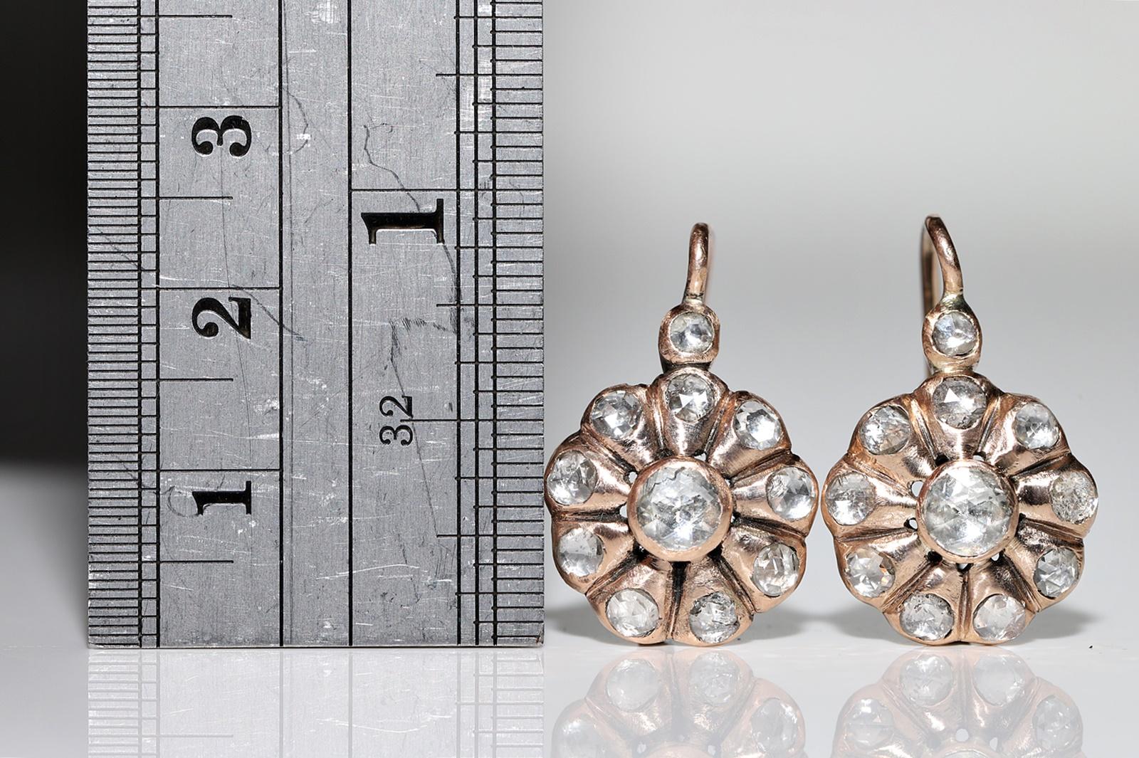 Antiker Ohrring, um 1900er Jahre, 8k Gold, natürlicher Diamant im Rosenschliff, dekoriert Damen im Angebot