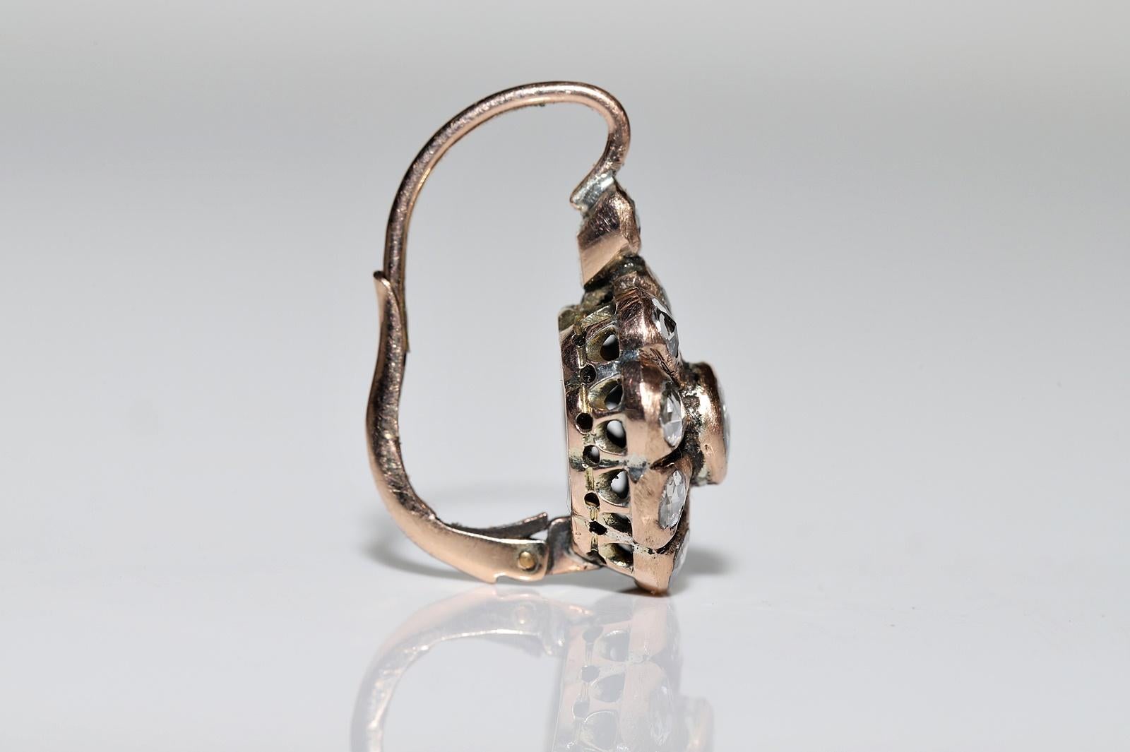 Antiker Ohrring, um 1900er Jahre, 8k Gold, natürlicher Diamant im Rosenschliff, dekoriert im Angebot 1