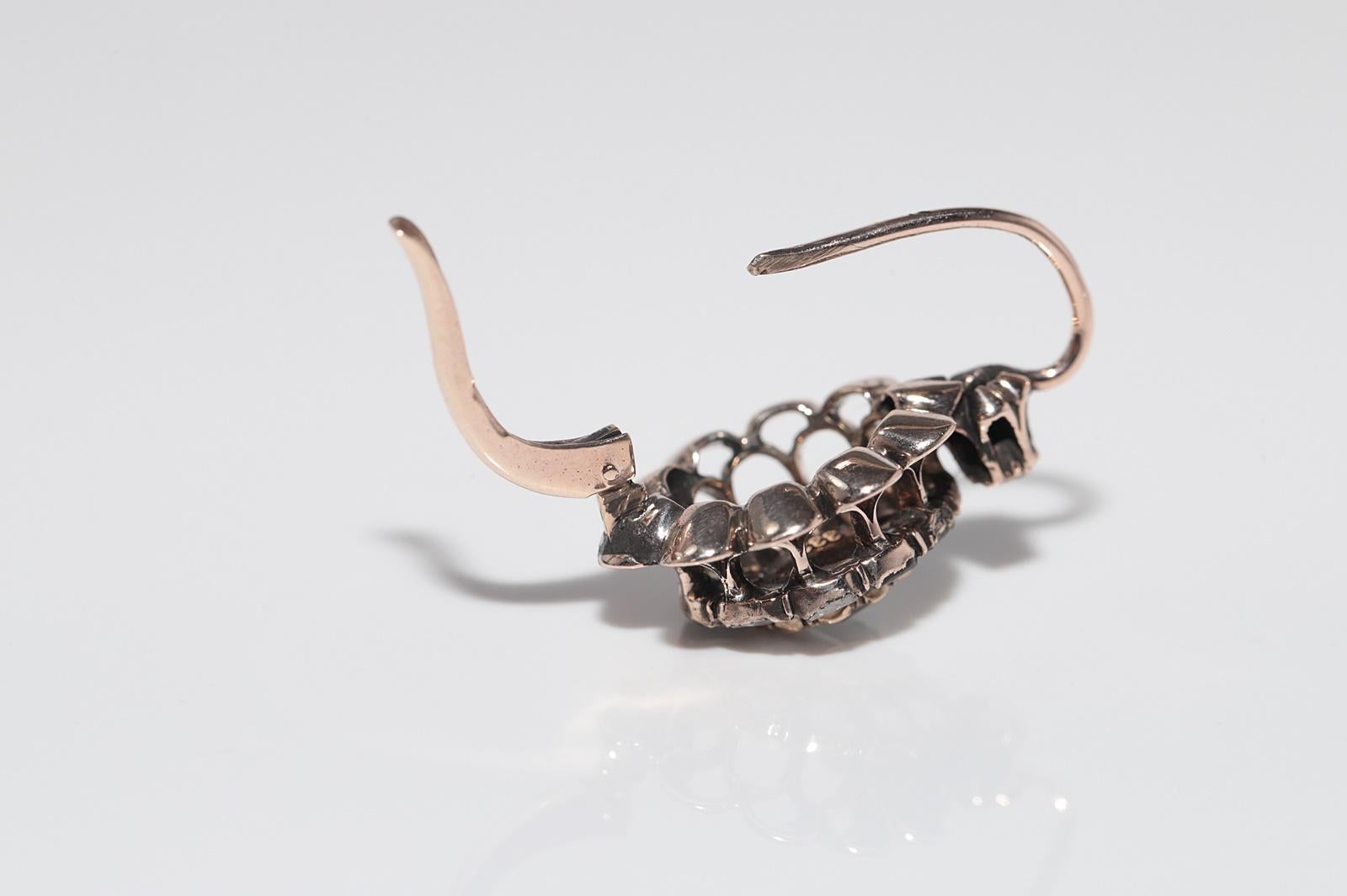 Pendiente Antiguo Circa 1900s Oro 8k Decorado con Diamantes Naturales talla Rosa en venta 1
