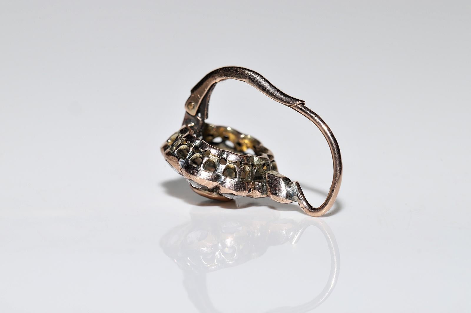 Antiker Ohrring, um 1900er Jahre, 8k Gold, natürlicher Diamant im Rosenschliff, dekoriert im Angebot 2