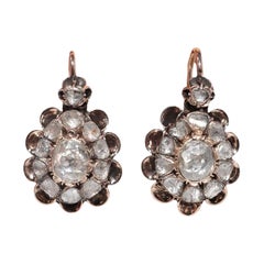 Antico orecchino decorato con diamanti naturali taglio rosa in oro 8k, CIRCA 1900