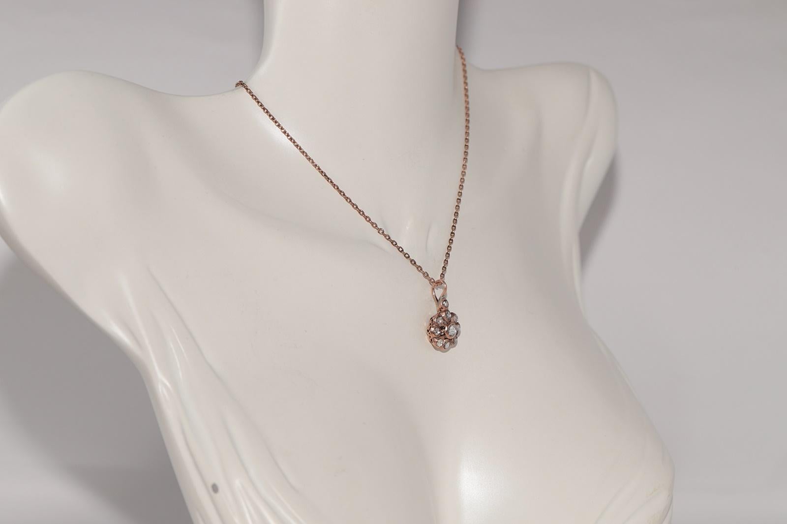 Collier pendentif ancien des années 1900 en or 8 carats décoré de diamants naturels taille rose Bon état - En vente à Fatih/İstanbul, 34