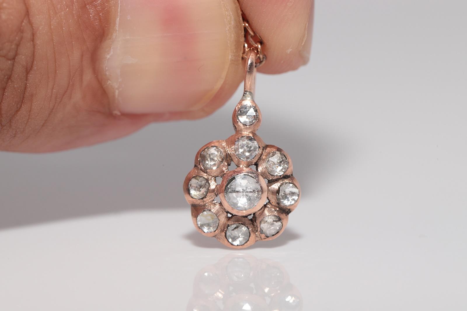Antike Halskette mit Anhänger, um 1900er Jahre, 8k Gold, natürlicher Diamant im Rosenschliff, dekoriert im Angebot 2