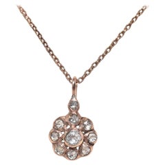 Collana con ciondolo decorato con diamanti naturali taglio rosa in oro 8k, antica CIRCA 1900