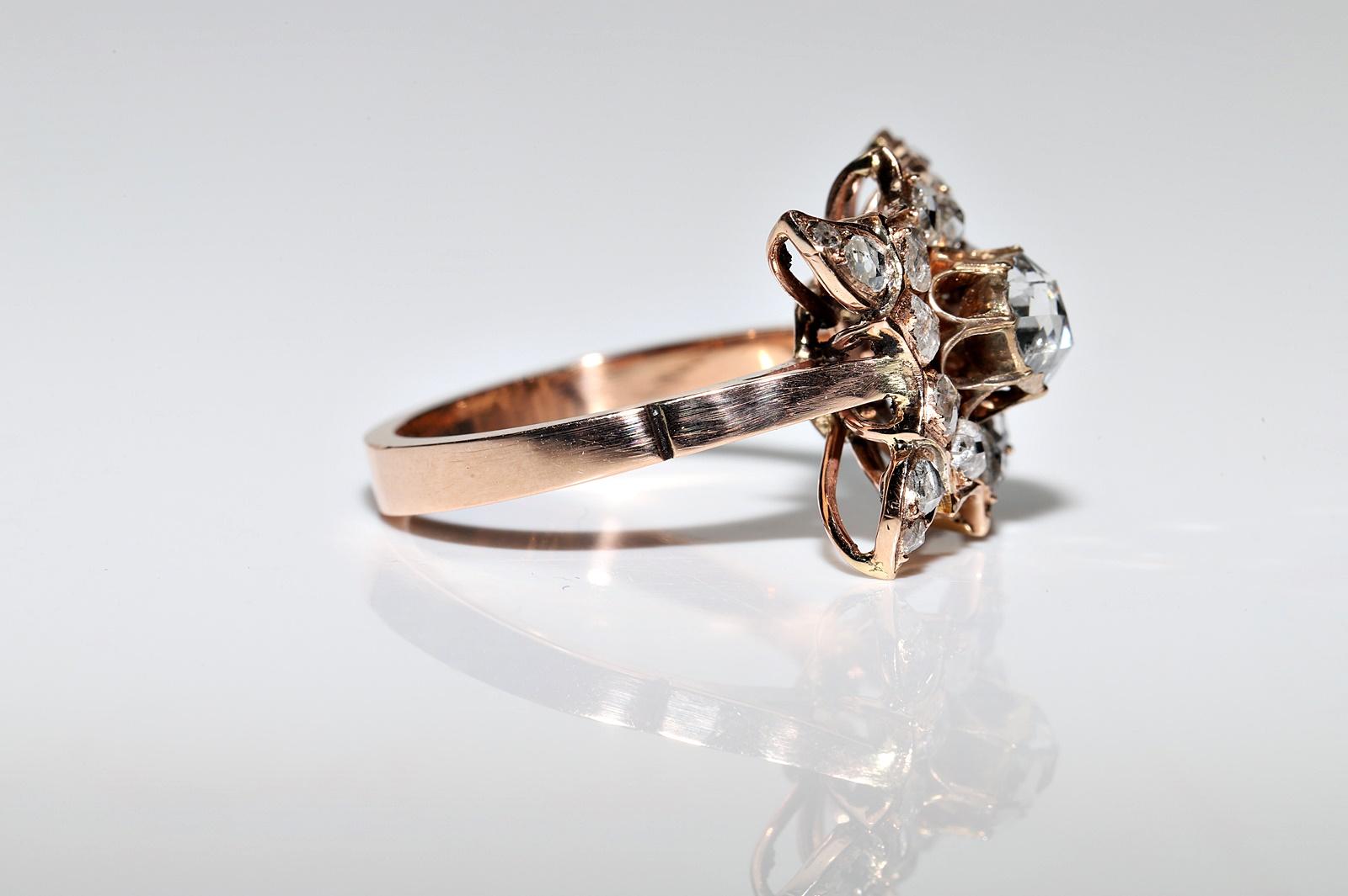 Antique Circa 1900s 8k Gold Natural Rose Cut Diamond Decorated Pretty Ring For Sale 5