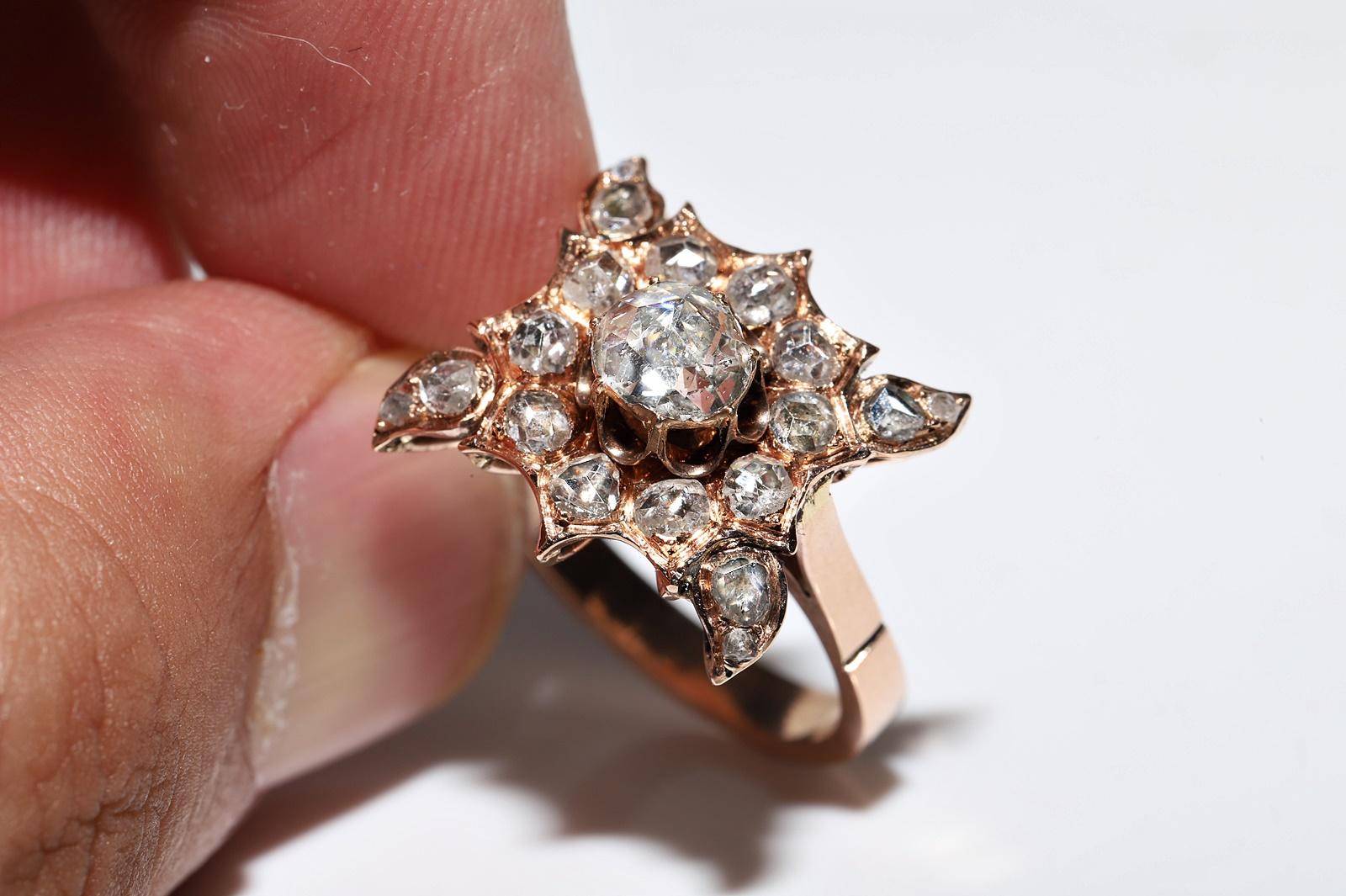Antique Circa 1900s 8k Gold Natural Rose Cut Diamond Decorated Pretty Ring For Sale 8