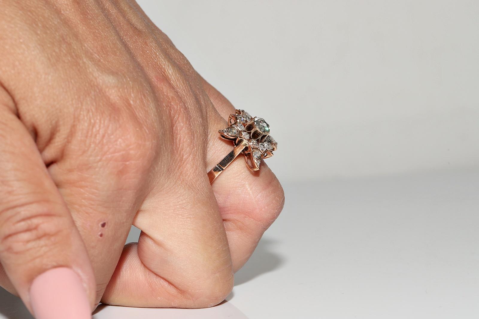 Antique Circa 1900s 8k Gold Natural Rose Cut Diamond Decorated Pretty Ring In Good Condition For Sale In Fatih/İstanbul, 34