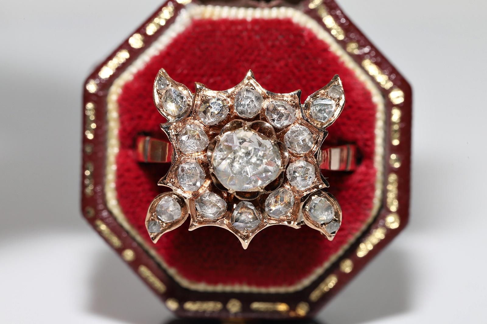 Jolie bague ancienne des années 1900 en or 8 carats décorée de diamants naturels taille rose Bon état - En vente à Fatih/İstanbul, 34
