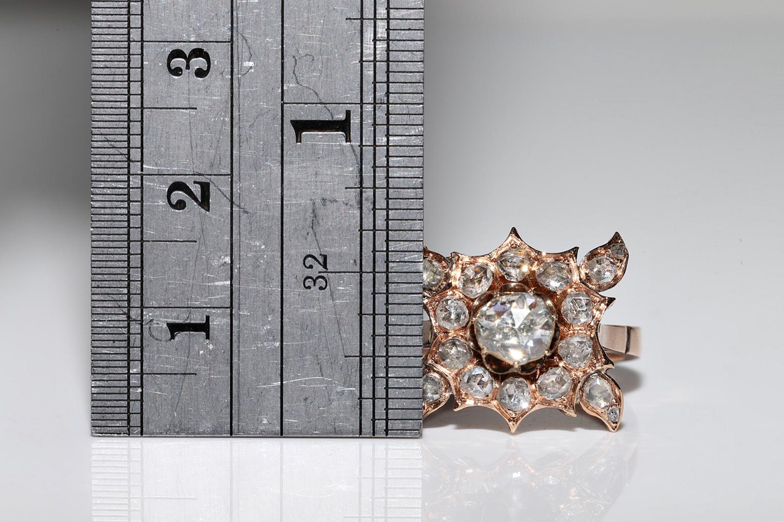 Antique Circa 1900s 8k Gold Natural Rose Cut Diamond Decorated Pretty Ring For Sale 3