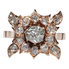 Jolie bague ancienne des années 1900 en or 8 carats décorée de diamants naturels taille rose