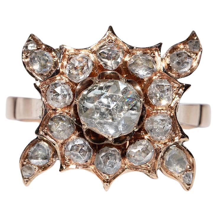 Antique Circa 1900s 8k Gold Natural Rose Cut Diamond Decorated Pretty Ring