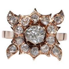 Antique Circa 1900s 8k Gold Natural Rose Cut Diamond Decorated Pretty Ring