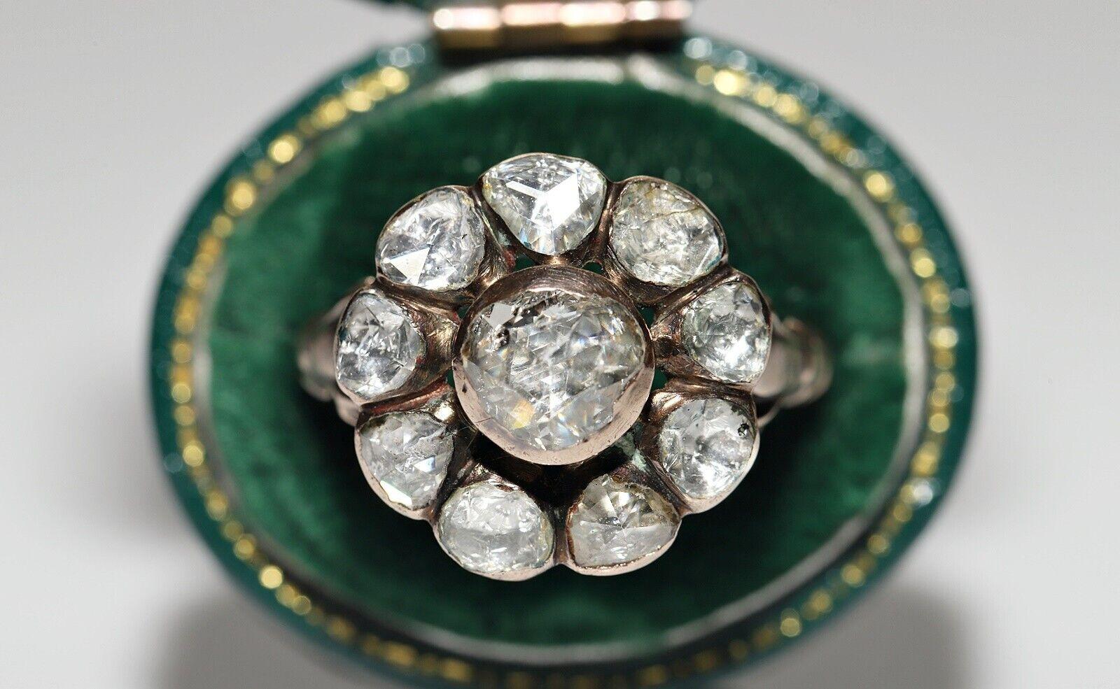 Bague ancienne des années 1900 en or 8 carats décorée de diamants naturels taille rose en vente 5