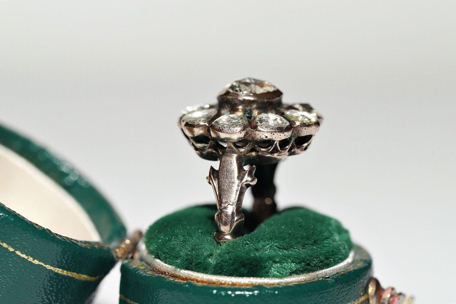 Victorian Antique Circa 1900s 8k Gold Natural Rose Cut Diamond Decorated Ring  For Sale