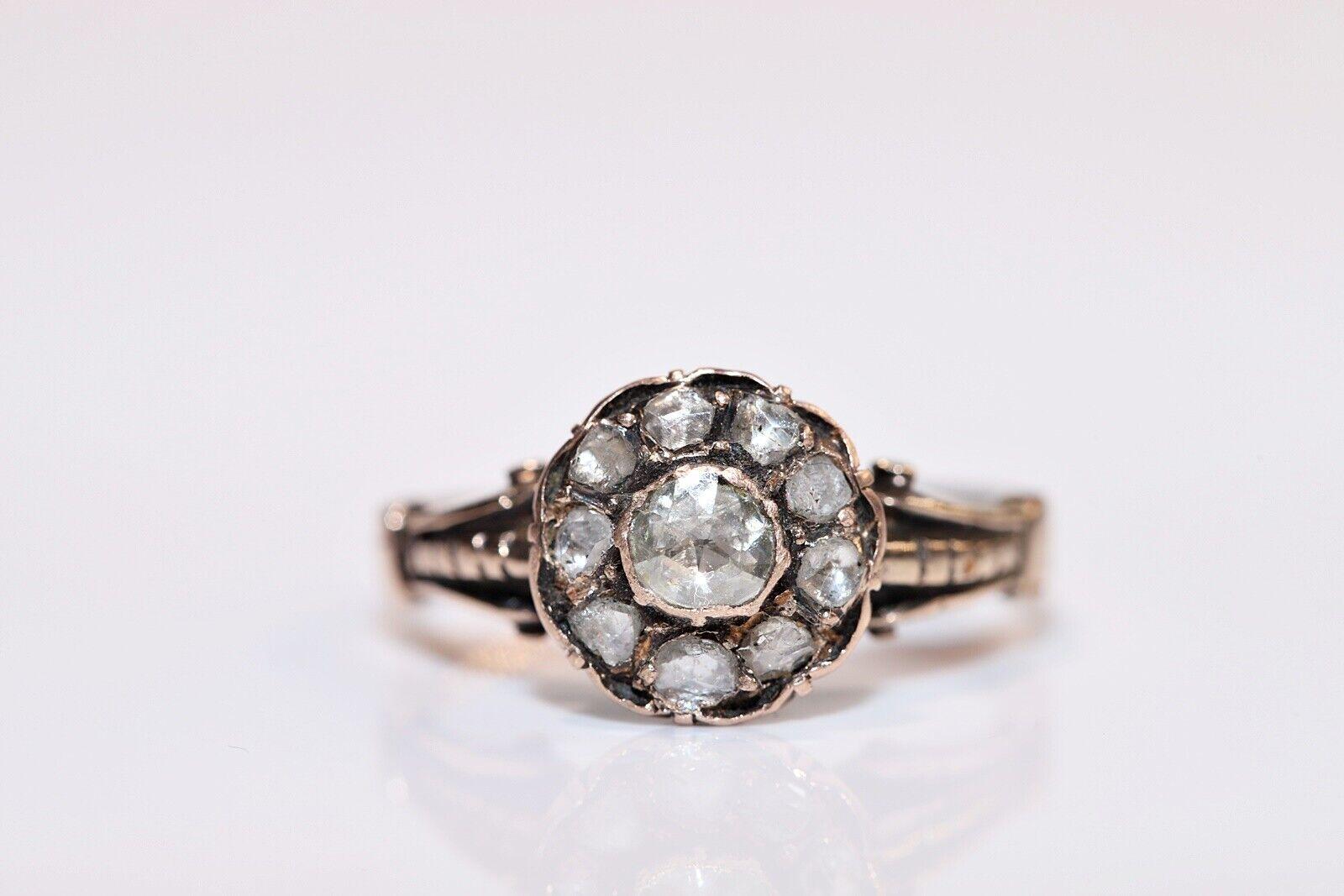 Victorien Bague ancienne des années 1900 en or 8 carats décorée de diamants naturels taille rose  en vente
