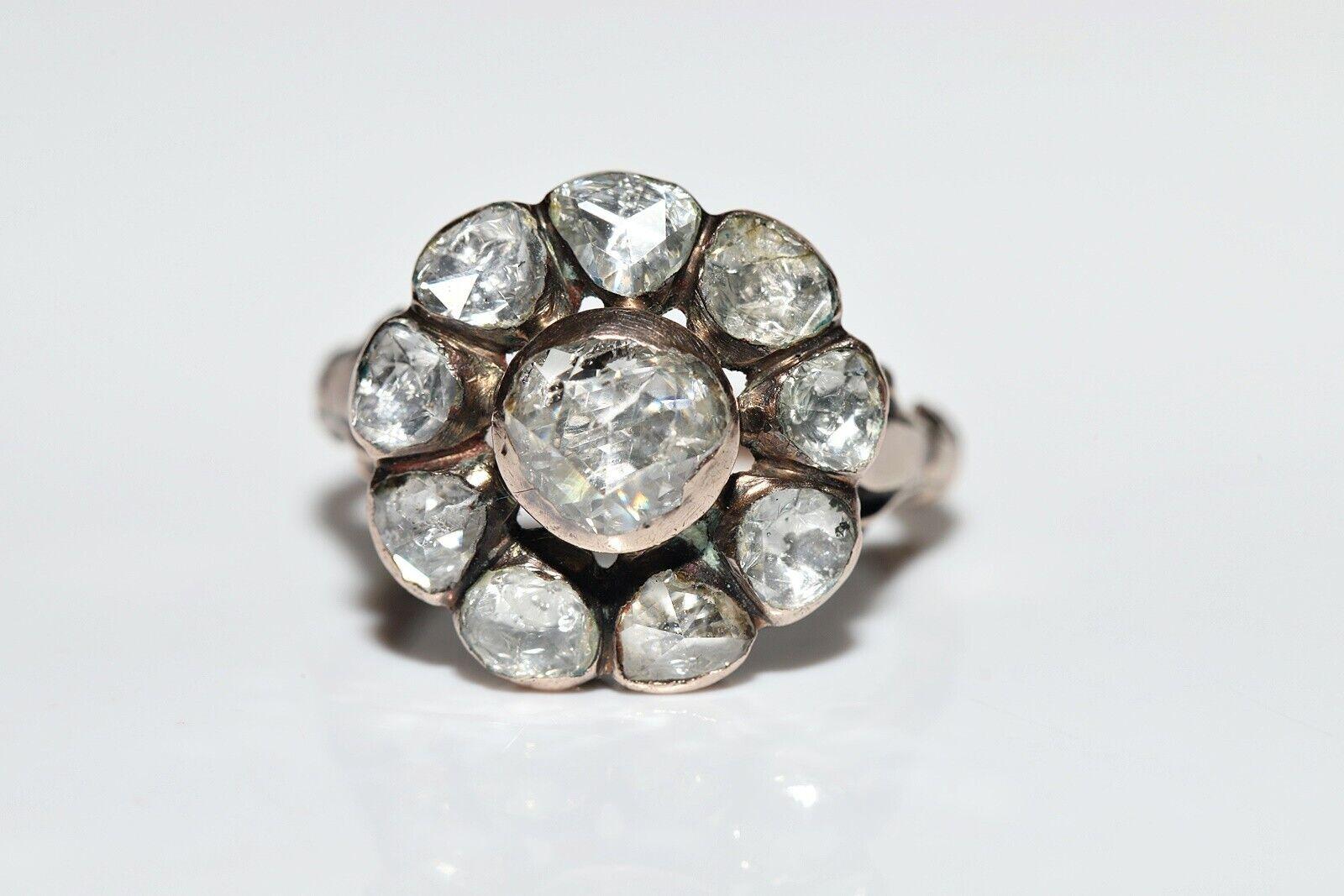 Antique Circa 1900s 8k Gold Natural Rose Cut Diamond Decorated Ring  In Good Condition For Sale In Fatih/İstanbul, 34