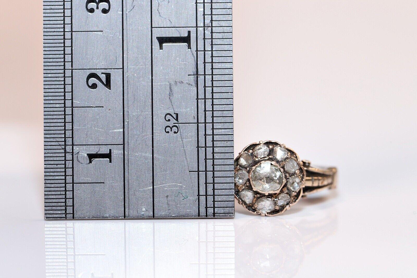 Antique Circa 1900s 8k Gold Natural Rose Cut Diamond Decorated Ring  In Good Condition For Sale In Fatih/İstanbul, 34