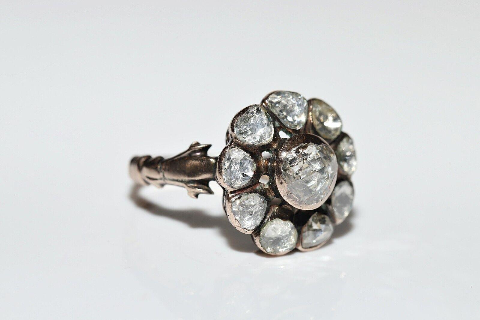 Bague ancienne des années 1900 en or 8 carats décorée de diamants naturels taille rose Bon état - En vente à Fatih/İstanbul, 34
