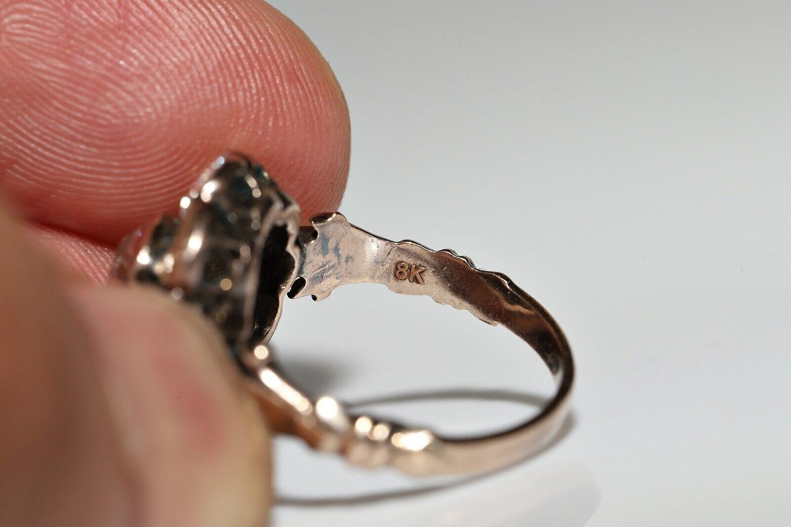 Antique Circa 1900s 8k Gold Natural Rose Cut Diamond Decorated Ring  For Sale 1