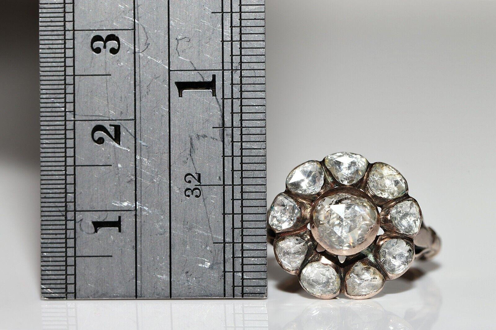 Bague ancienne des années 1900 en or 8 carats décorée de diamants naturels taille rose en vente 1