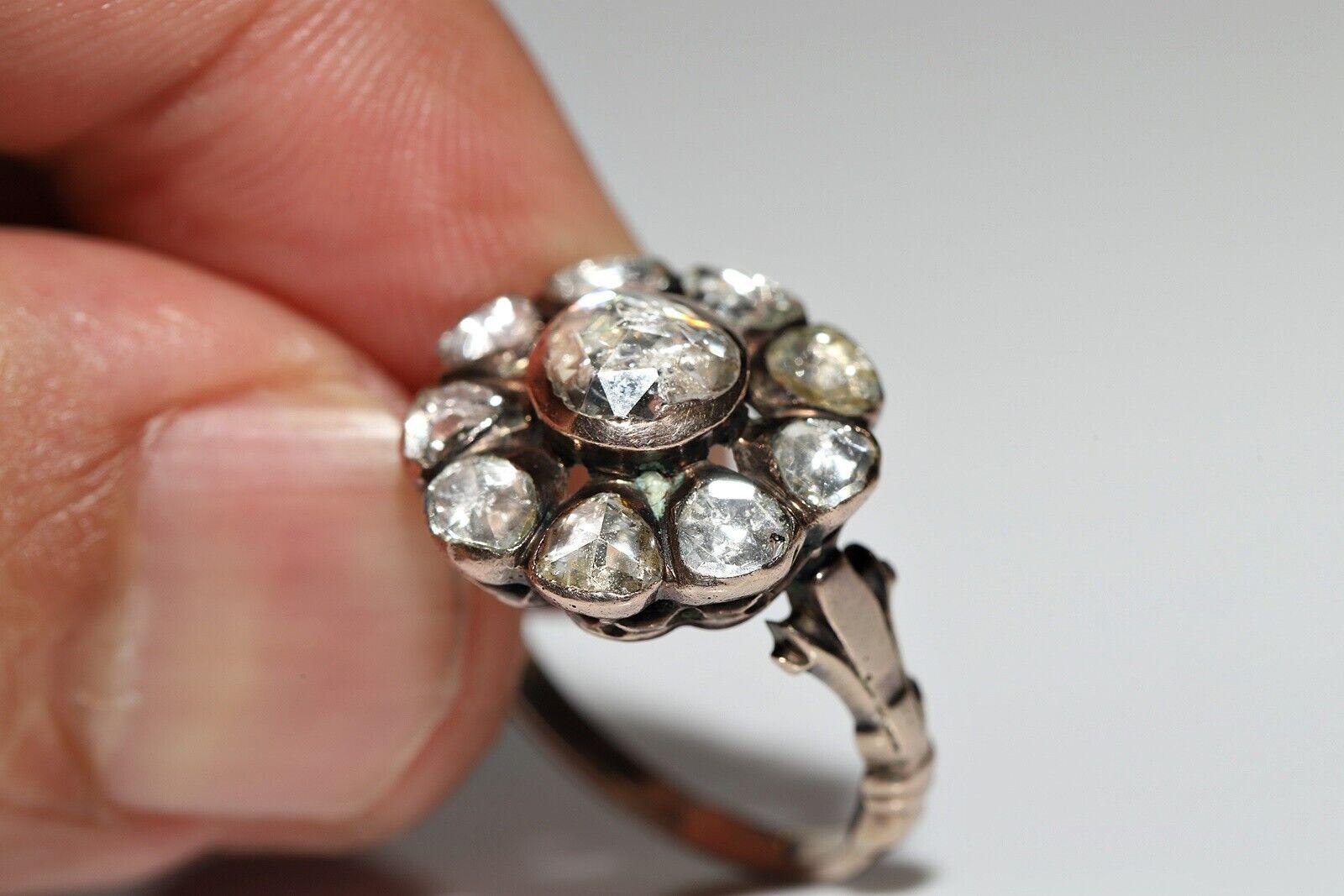 Antique Circa 1900s 8k Gold Natural Rose Cut Diamond Decorated Ring For Sale 4