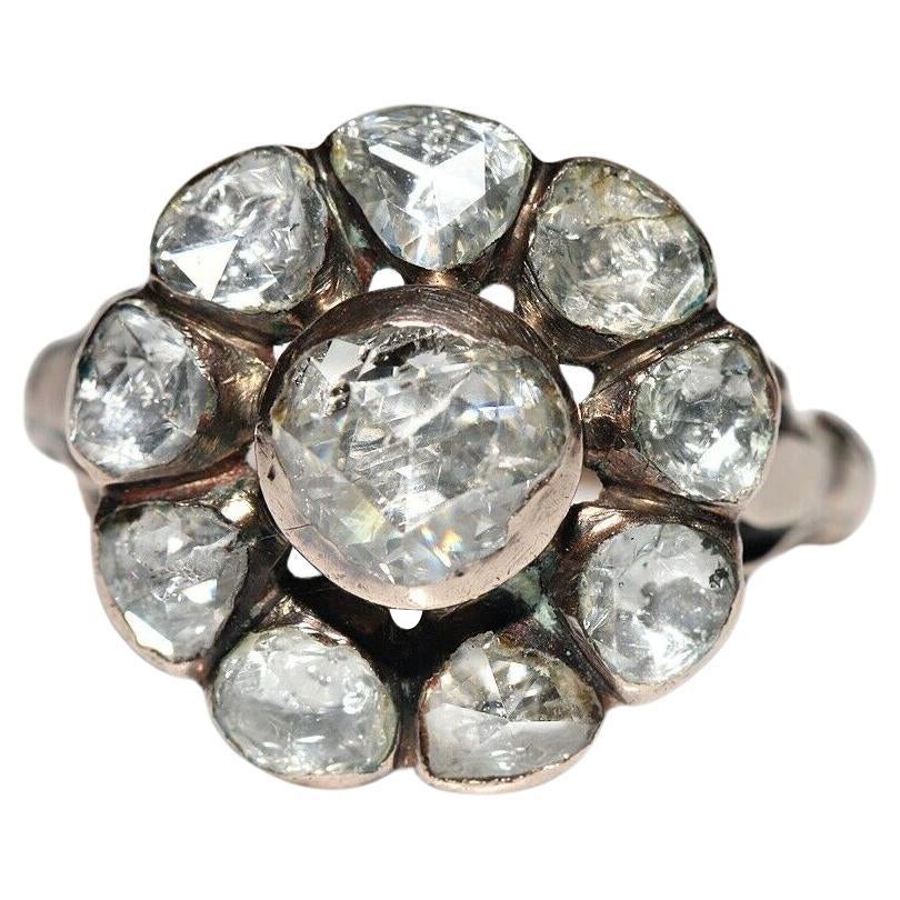 Bague ancienne des années 1900 en or 8 carats décorée de diamants naturels taille rose