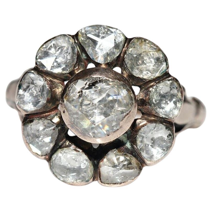 Antique Circa 1900s 8k Gold Natural Rose Cut Diamond Decorated Ring 