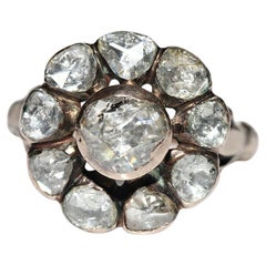 Antiker 8k Goldring mit natürlichem Diamanten im Rosenschliff, um 1900er Jahre, dekoriert