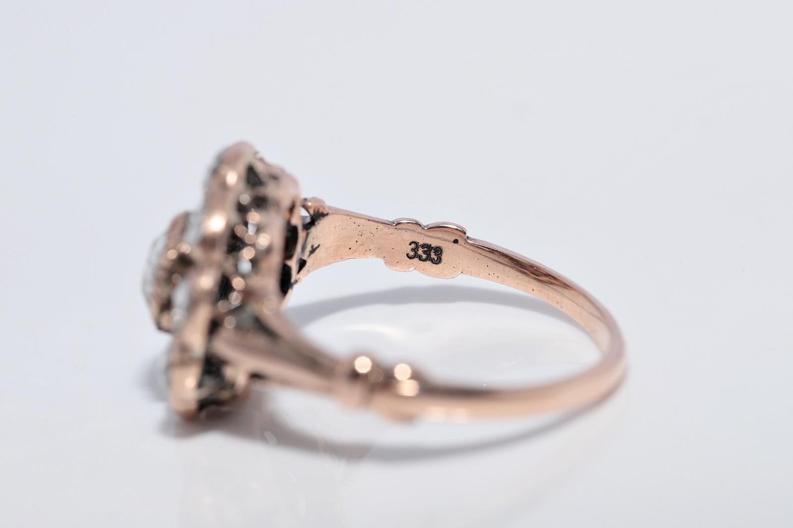 Bague ancienne en or 8k Circa 1900, diamant naturel taillé en rose, décorée d'un motif en forme de rose en vente 7