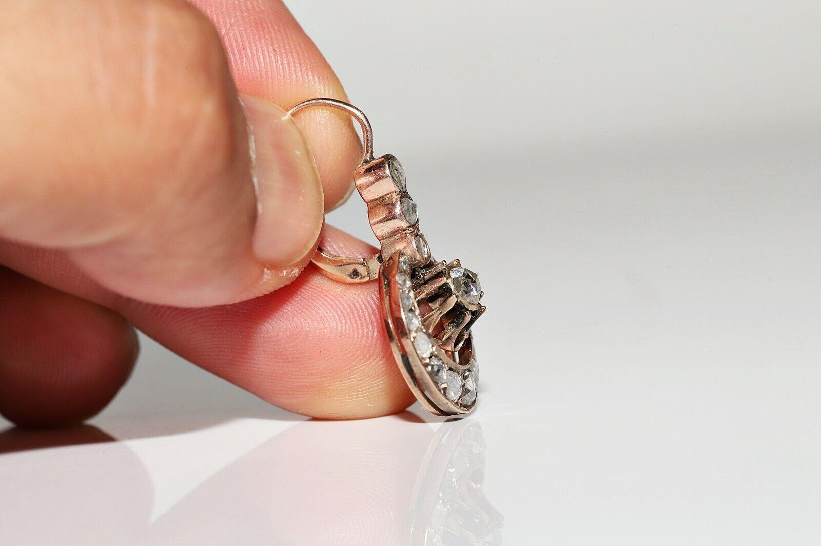 Antike Cİrca 1900s 8k Gold Natürliche Rose Cut Diamond Drop Ohrring (Rosenschliff) im Angebot