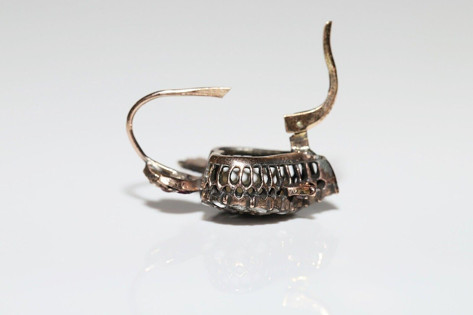 Antique Circa 1900s 8k Gold Natural Rose Cut Diamond Heart Arrow Earring  1