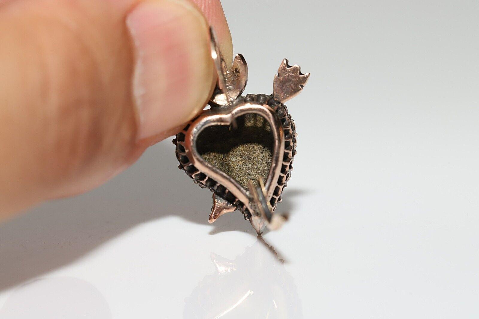 Antique Circa 1900s 8k Gold Natural Rose Cut Diamond Heart Arrow Earring  2