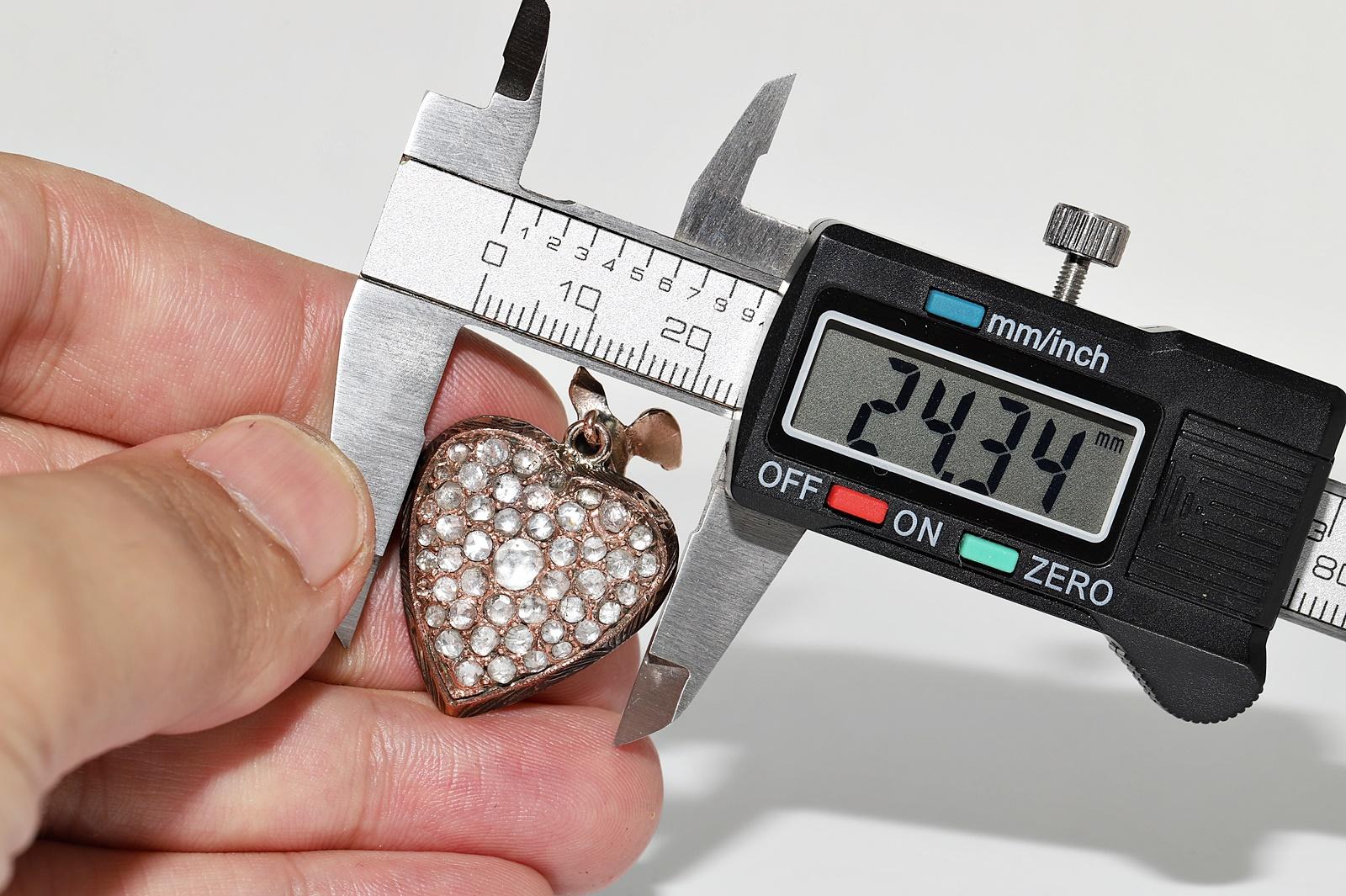 Pendentif ancien des années 1900 en or 8k avec diamants naturels taille rose en forme de cœur d'oiseau en vente 6