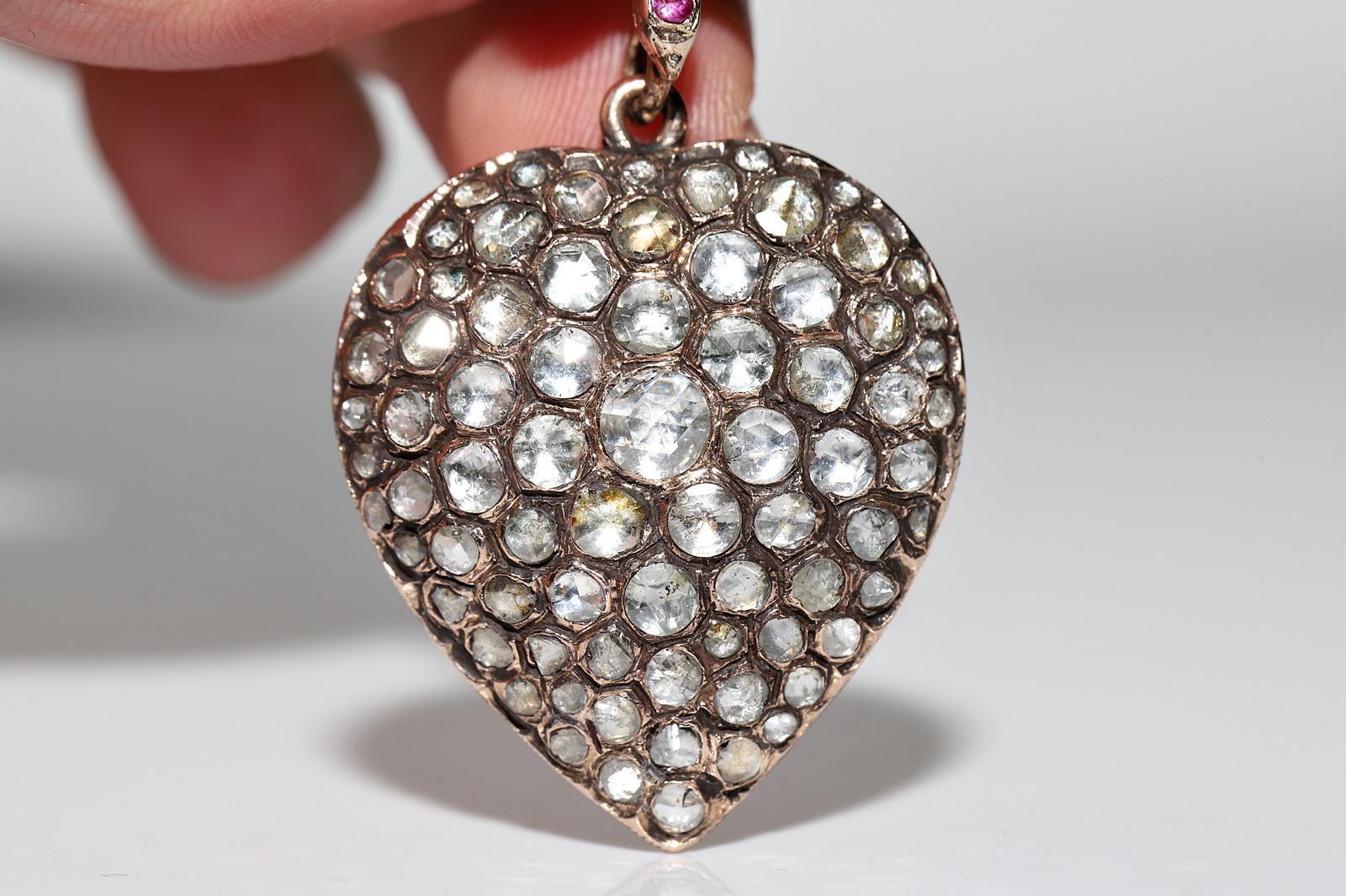 Antike CIRCA 1900s 8k Gold natürlichen Rosenschliff Diamant Herz Vogel  Anhänger (Spätviktorianisch)