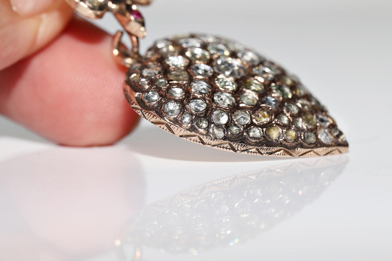 Antike CIRCA 1900s 8k Gold natürlichen Rosenschliff Diamant Herz Vogel  Anhänger Damen